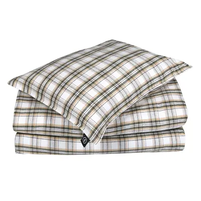 Björkliden olivgrön/beige flanell 2-dels bäddset