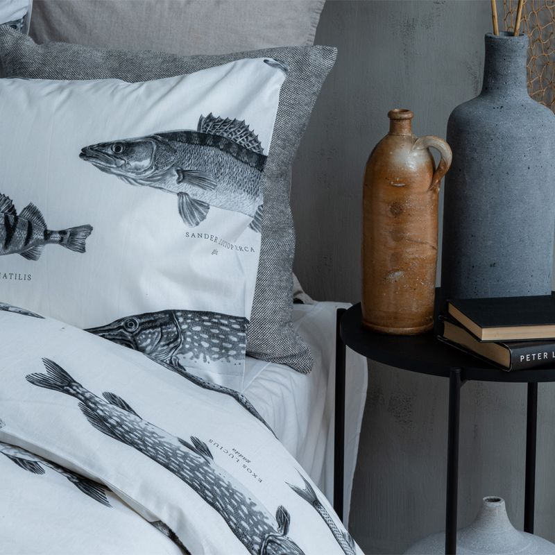 Fiske Vit/Svart Påslakan Enkeltäcke 150x210