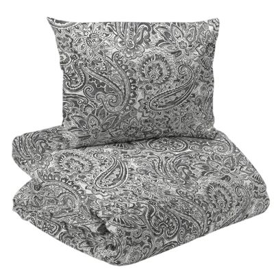 Skönt grått paisley mönstrat satin bäddset i 2 delar.