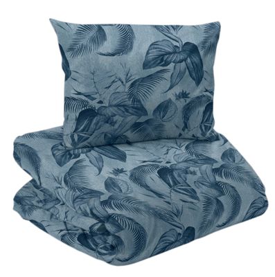 Löv Blå Percale Påslakan Enkeltäcke 150x210