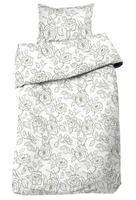 Nadine Satin vit/grön Påslakan Enkeltäcke 150x210