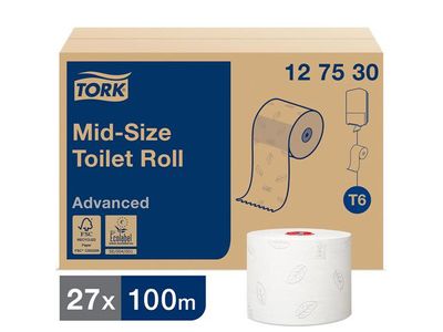 Toalettpapper Tork T6 Advanced 2-lg Vit 100m, 27st/frp