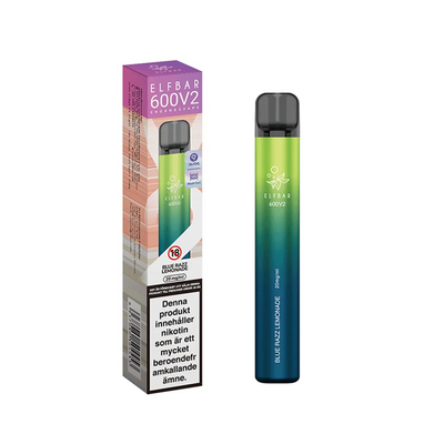 Elfbar V2 Mesh Engångs Vape Blue Razz Lemonade bredvid originalförpackning