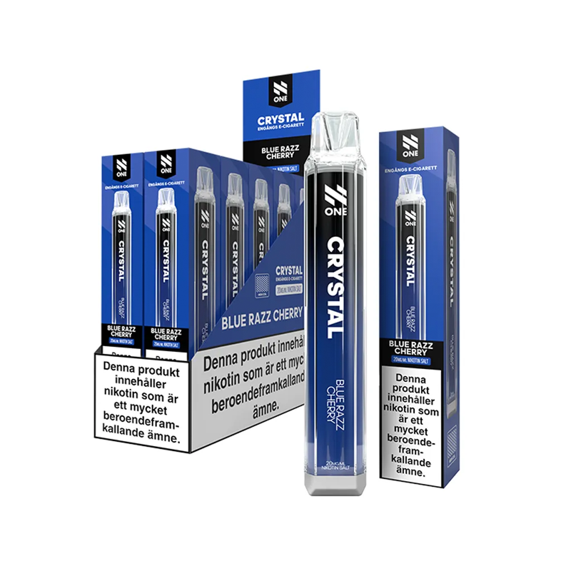 N One Crystal Mesh Blue Razz Cherry engångsvape 10-pack, förfyllda vapes med nikotin och 2 ml e-vätska.