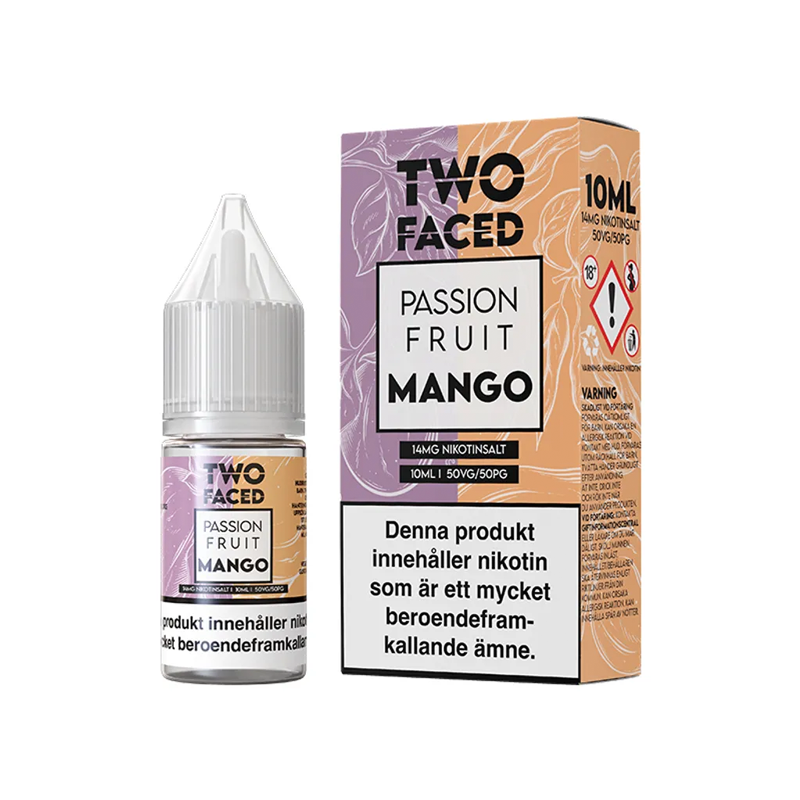 Two Faced Passion Fruit Mango Flaska bredvid originalförpackning