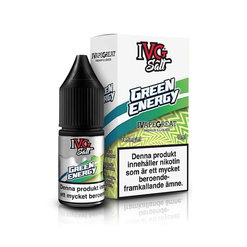 IVG Salts Green Energy flaska bredvid originalförpackning