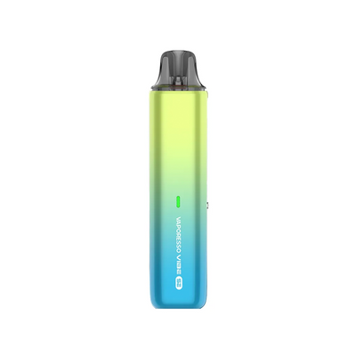 Vaporesso VIBE SE i färgen Frozen Mint – kompakt e-cigarett med RGB-indikator och gradientdesign i grön och blå ton