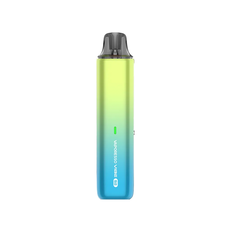 Vaporesso VIBE SE i färgen Frozen Mint – kompakt e-cigarett med RGB-indikator och gradientdesign i grön och blå ton