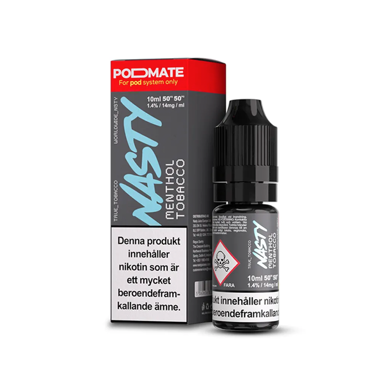 Nasty Salt Menthol Tobacco Flaska bredvid originalförpackning