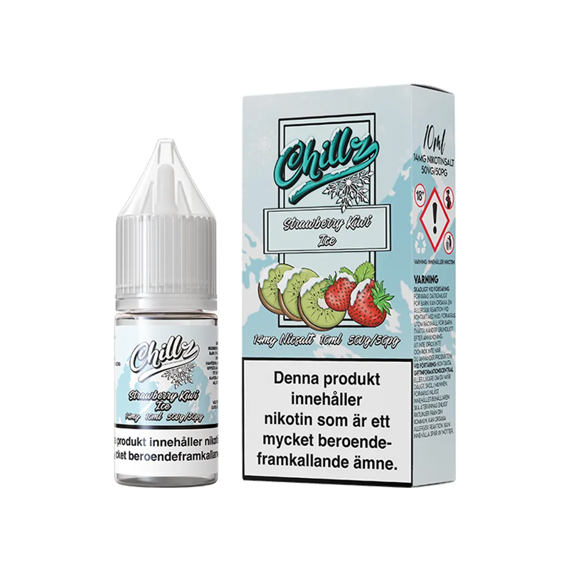 Chillz Blue Strawberry Kiwi Ice bredvid originalförpackning