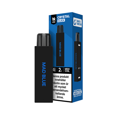 N One Crystal Click mesh-pod Mad Blue bredvid originalförpackning