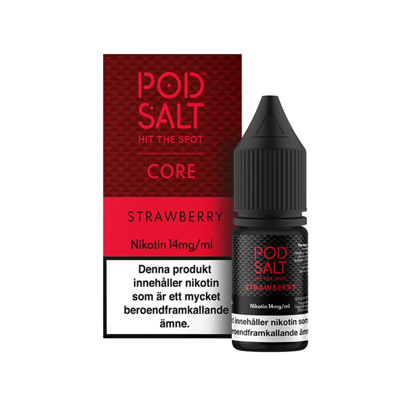 Pod Salt Strawberry Flaska bredvid originalförpackning