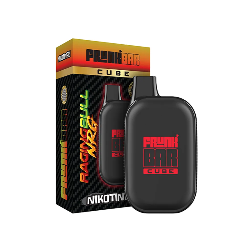 Frunk Bar Cube ZERO Mesh Engångs Vape Raging Bull NRG bredvid originalförpackning