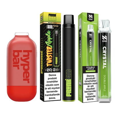 3-pack engångsvapes äpple – Hyper Bar Red Apple Ice, Frunk Bar Twisted Apple och N One Crystal Double Apple 20 mg