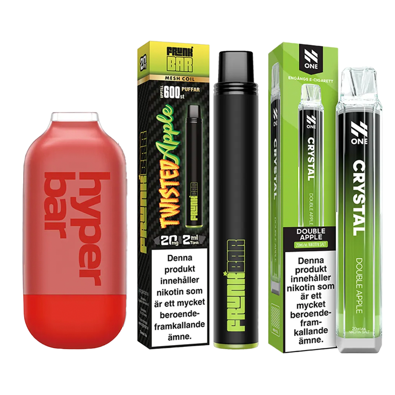 3-pack engångsvapes äpple – Hyper Bar Red Apple Ice, Frunk Bar Twisted Apple och N One Crystal Double Apple 20 mg