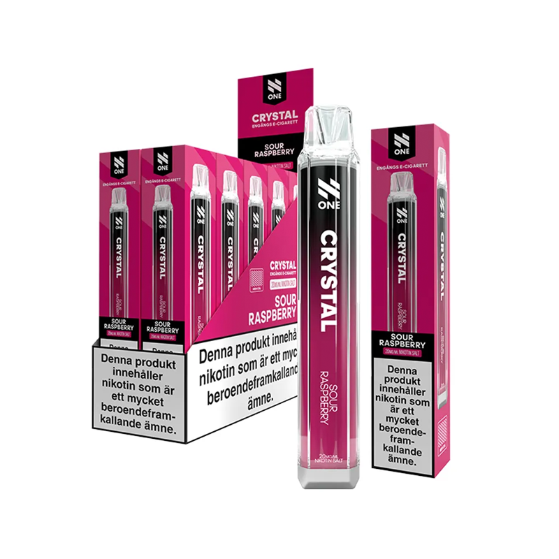 N One Crystal Mesh Sour Raspberry engångsvape 10-pack, förfyllda vapes med nikotin och 2 ml e-vätska.