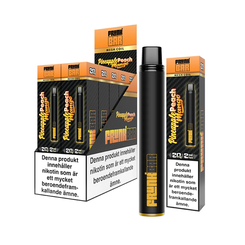Frunk Bar Mesh Pineapple Peach Mango engångsvape 10-pack, förfyllda vapes med nikotin och 2 ml e-vätska.