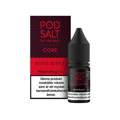 Pod Salt Mixed Berries Flaska bredvid originalförpackning