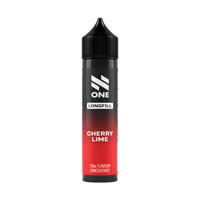 Svart och grön flaska. På flaskan står det N One longfill cherry lime 20ml flavour concentrate