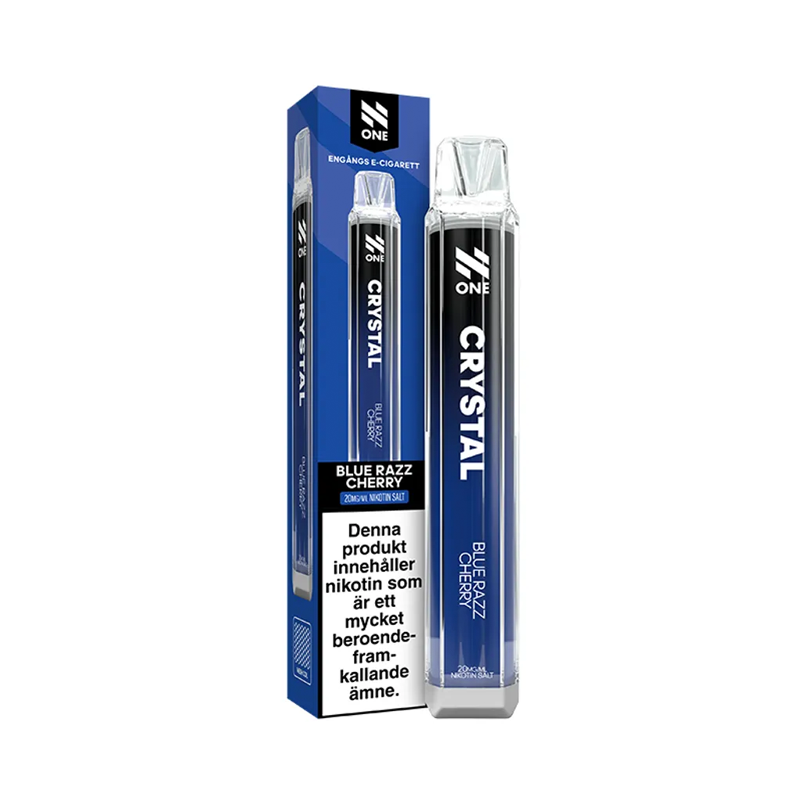Engångsvape N One Crystal Blue Razz Cherry bredvid originalförpackning