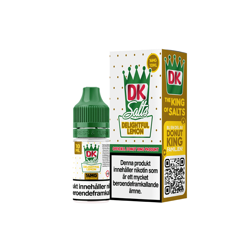 DK Salts Delightful Lemon flaska bredvid orginalförpackning