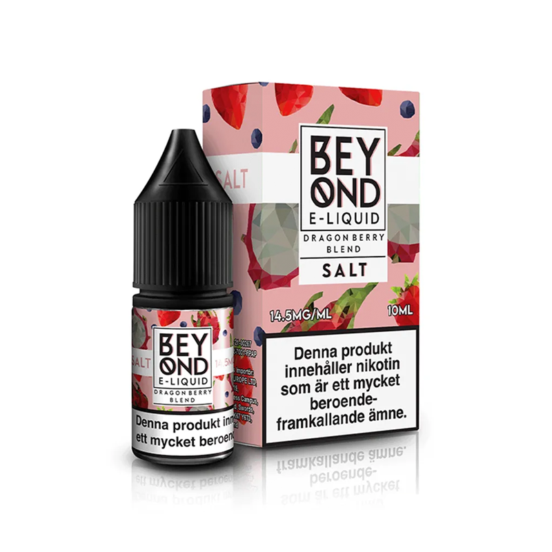 Beyond Salts Dragon Berry Blend Flaska bredvid originalförpackning