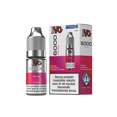 IVG 6000 Pink Pop originalflaska bredvid originalförpackning mot vit bakgrund