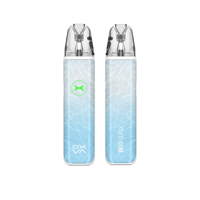 Oxva Xlim GO 2 i färgen blue ripple – kompakt e-cigarett med transparent pod, automatisk inhalering och stilren ljusblå design