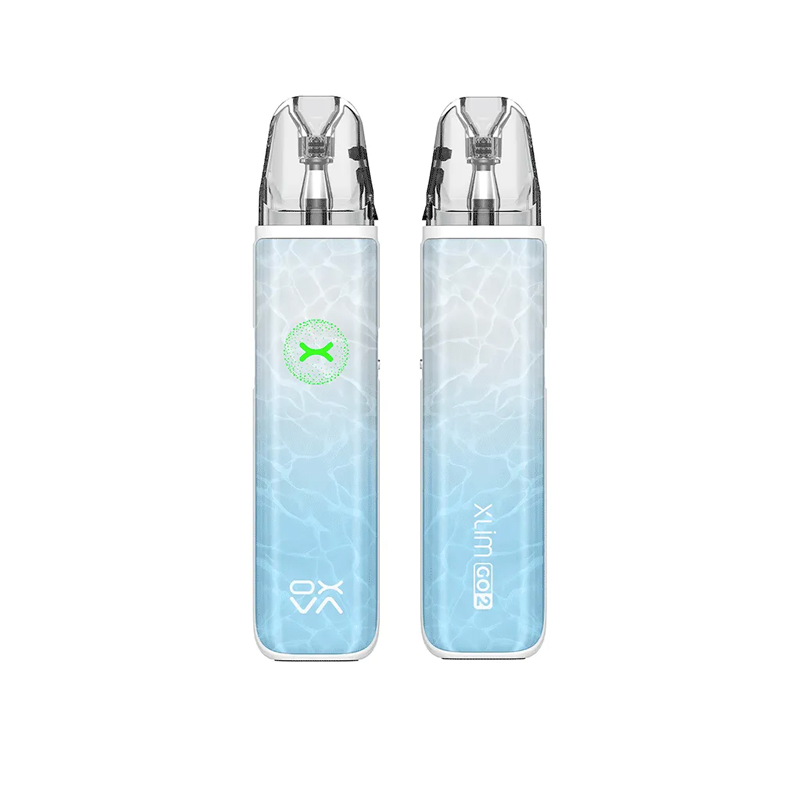 Oxva Xlim GO 2 i färgen blue ripple – kompakt e-cigarett med transparent pod, automatisk inhalering och stilren ljusblå design