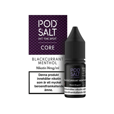 Pod Salt Blackcurrant Menthol Flaska bredvid originalförpackning