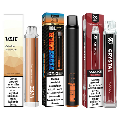 3-pack engångsvapes cola – Vont Cola Ice, Frunk Bar Fizzy Cola och N One Crystal Cola Ice 20 mg