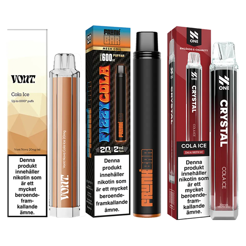 3-pack engångsvapes cola – Vont Cola Ice, Frunk Bar Fizzy Cola och N One Crystal Cola Ice 20 mg