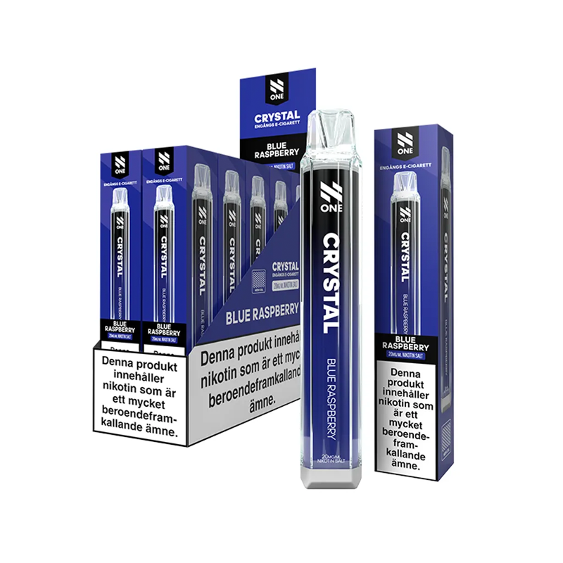 N One Crystal Mesh Blue Raspberry engångsvape 10-pack, förfyllda vapes med nikotin och 2 ml e-vätska.