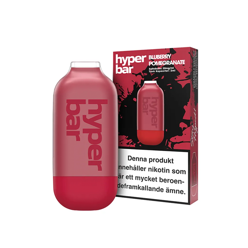 Hyper Bar Mesh Engångs Vape Bluberry Pomegranate bredvid originalförpackning