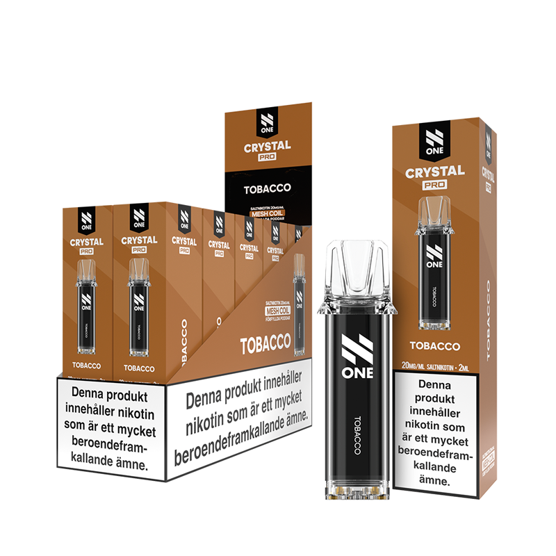 N One Crystal PRO Pod Tobacco 10-Pack förfyllda vape pods, 2 ml e-vätska och 20 mg nikotin, kompatibla med N One Crystal PRO batterier