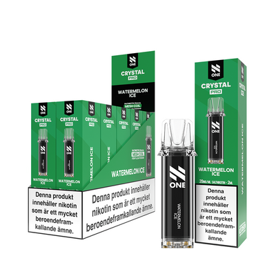 N One Crystal PRO Pod Watermelon Ice 10-Pack förfyllda vape pods, 2 ml e-vätska och 20 mg nikotin, kompatibla med N One Crystal PRO batterier