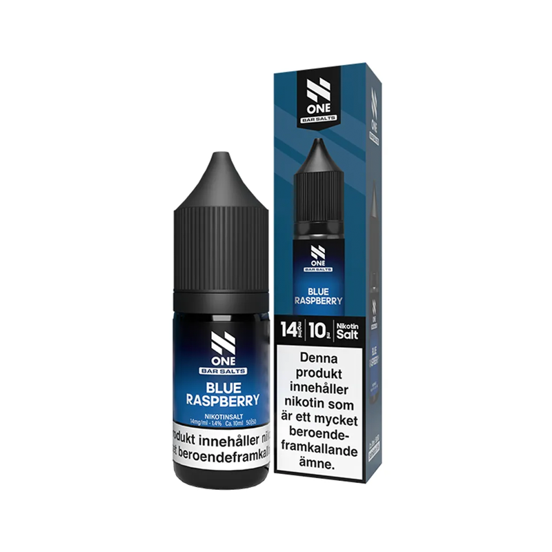 E-juice N One Bar Salts Blue Raspberry 14 mg 10 ml med flaska och kartong