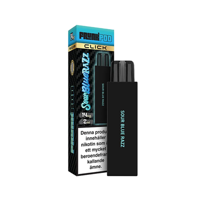 Frunk Pod Click Mesh Sour Blue Razz bredvid originalförpackning