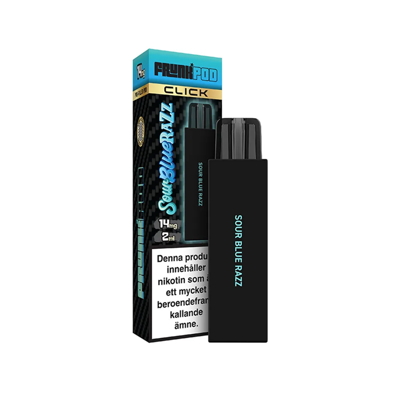 Frunk Pod Click Mesh Sour Blue Razz bredvid originalförpackning