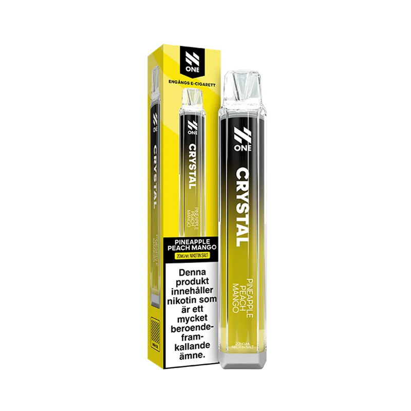 Engångsvape N One Crystal Pineapple Peach Mango bredvid originalförpackning