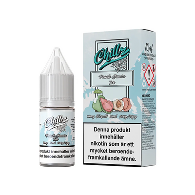 Chillz Peach Guava Ice Flaska bredvid originalförpackning