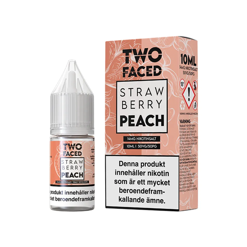 Two Faced Strawberry Peach Flaska bredvid originalförpackning