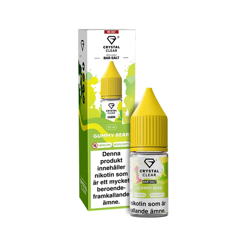 Crystal Clear Gummy Bear flaska bredvid originalförpackning