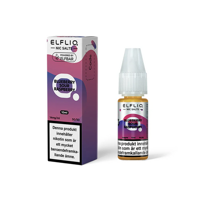 ElfLiq Blueberry Sour Raspberry Flaska bredvid originalförpackning