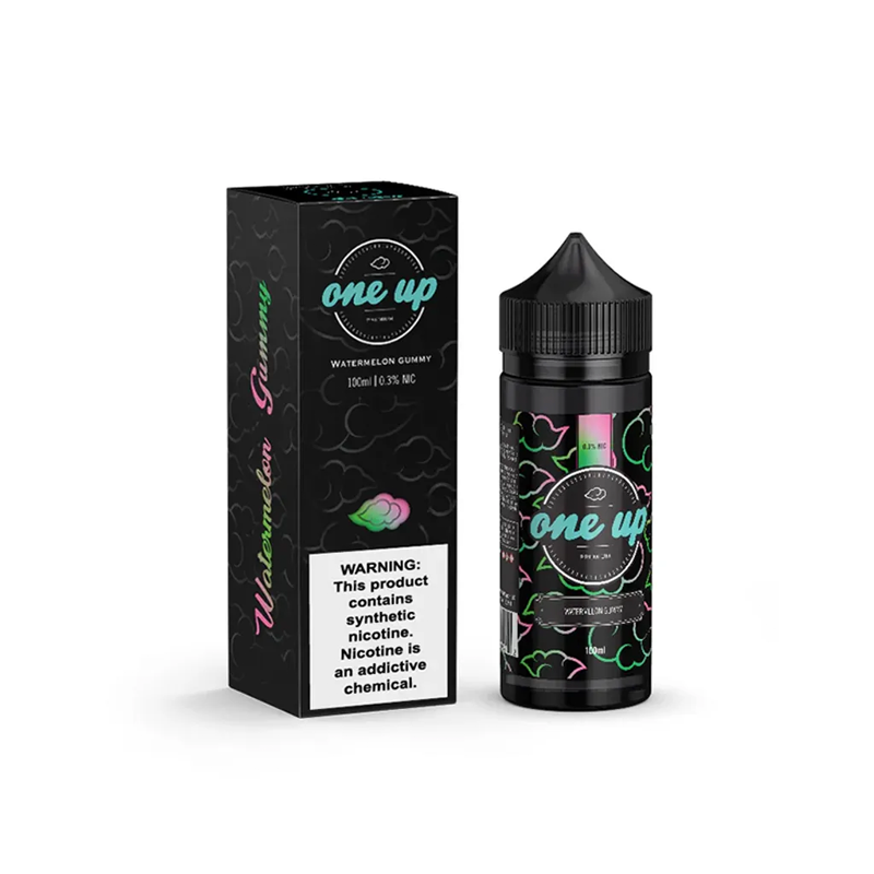 one up Watermelon Gummy originallåda och flaska mot vit bakgrund