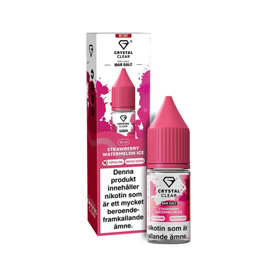 Crystal Clear Strawberry Watermelon Ice (10ml, Nic Salt) flaska bredvid originalförpackning