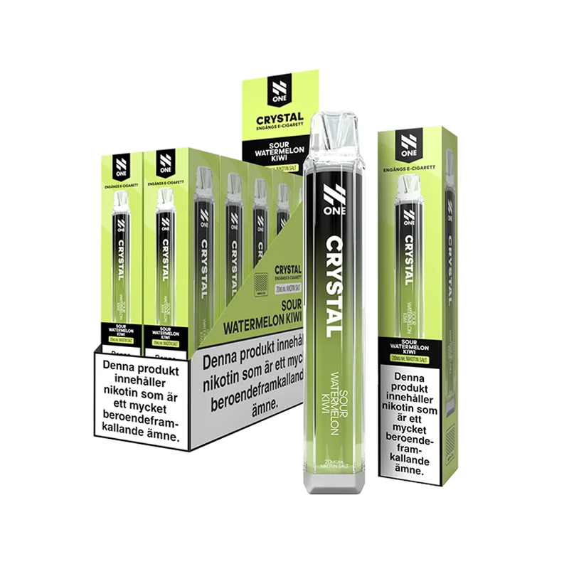 N One Crystal Mesh Sour Watermelon Kiwi engångsvape 10-pack, förfyllda vapes med nikotin och 2 ml e-vätska.