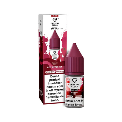 Crystal Clear Red Apple Ice flaska bredvid originalförpackning