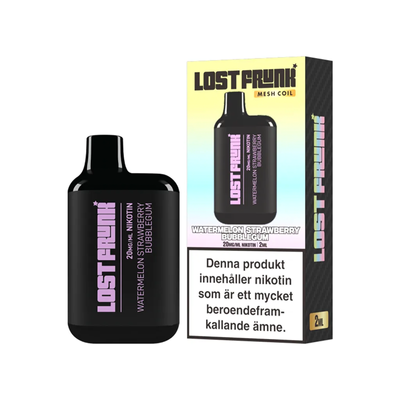 Lost Frunk Engångs Vape Watermelon Strawberry Bubblegum bredvid originalförpackning