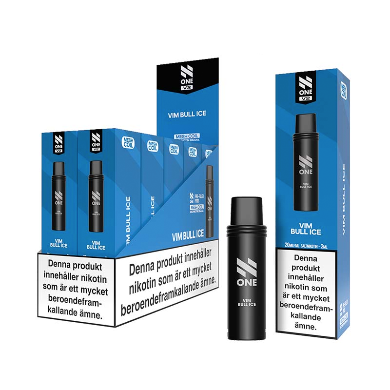 N One Mesh Pod V2 Vim Bull Ice 10-pack förfyllda vape pods, 2 ml e-vätska och 20 mg nikotin, kompatibla med N One Mesh Pod Kit V2.